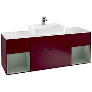 Villeroy und Boch Finion Waschtischunterschrank G451GMHB 160cm, Abdeckplatte white matt, Emotion, Regale Olive matt lacquer, Peony Matt