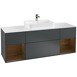 Villeroy und Boch Finion Waschtischunterschrank G451GNHG 160cm, Abdeckplatte white matt, Emotion, Regale Walnut veneer, Midnight Blue Matt Lacquer