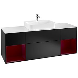 Villeroy et Boch Finion Villeroy et Boch G451HBPD 160cm, plaque de recouvrement blanc mat, Emotion, étagères Peony laqué mat, laqué noir mat