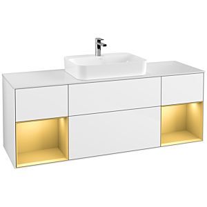 Villeroy und Boch Finion Waschtischunterschrank G451HFGF 160cm, Abdeckplatte white matt, Emotion, Regale Gold matt lacquer, Glossy white lacquer