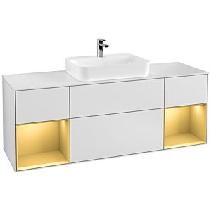 Villeroy et Boch Finion Villeroy et Boch G451HFMT 160cm, plaque de recouvrement blanc mat, Emotion, étagères laqué or mat, laqué blanc mat