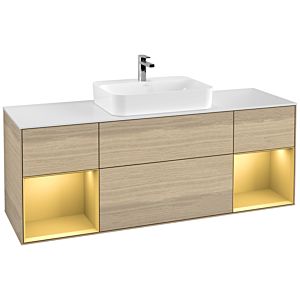 Villeroy et Boch Finion Villeroy et Boch G451HFPC 160cm, plaque de finition blanc mat, Emotion, étagères laqué or mat, Oak Veneer