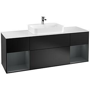 Villeroy und Boch Finion Waschtischunterschrank G451HGPD 160cm, Abdeckplatte white matt, Emotion, Regale Midnight matt lacquer, Black matt lacquer