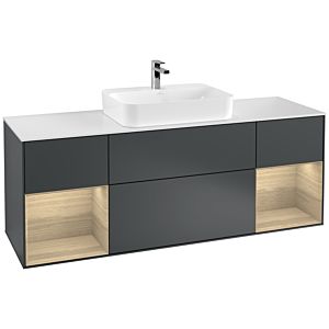 Villeroy und Boch Finion Waschtischunterschrank G451PCHG 160cm, Abdeckplatte white matt, Emotion, Regale Oak Veneer, Midnight Blue Matt Lacquer