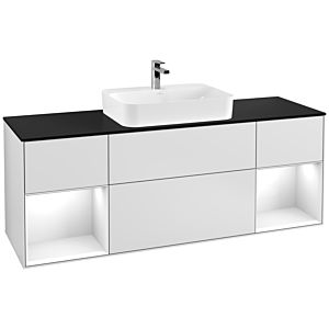 Villeroy et Boch Finion Villeroy et Boch G452GFMT 160cm, plaque de finition noir mat, Emotion, étagères laqué blanc brillant, laqué blanc mat