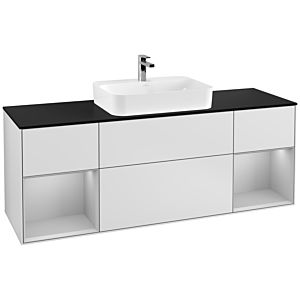Villeroy und Boch Finion Waschtischunterschrank G452GJMT 160cm, Abdeckplatte black matt, Emotion, Regale Light grey matt lacquer, White matt lacquer