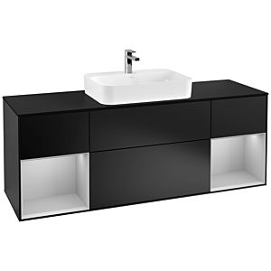 Villeroy und Boch Finion Waschtischunterschrank G452GJPD 160cm, Abdeckplatte black matt, Emotion, Regale Light grey matt lacquer, Black matt lacquer