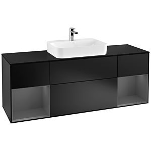 Villeroy und Boch Finion Waschtischunterschrank G452GKPD 160cm, Abdeckplatte black matt, Emotion, Regale Anthracite matt lacquer, Black matt lacquer