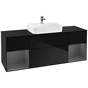 Villeroy und Boch Finion Waschtischunterschrank G452GKPH 160cm, Abdeckplatte black matt, Emotion, Regale Anthracite matt lacquer, Glossy Black Lacquer