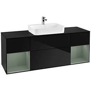 Villeroy und Boch Finion Waschtischunterschrank G452GMPH 160cm, Abdeckplatte black matt, Emotion, Regale Olive matt lacquer, Glossy Black Lacquer