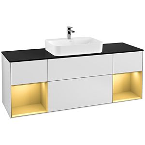 Villeroy und Boch Finion Waschtischunterschrank G452HFMT 160cm, Abdeckplatte black matt, Emotion, Regale Gold matt lacquer, White matt lacquer