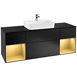 Villeroy und Boch Finion Waschtischunterschrank G452HFPD 160cm, Abdeckplatte black matt, Emotion, Regale Gold matt lacquer, Black matt lacquer