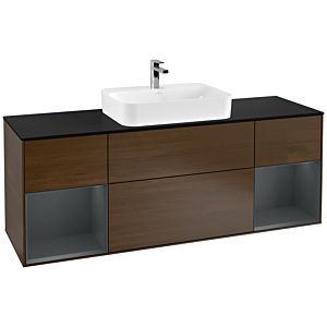 Villeroy et Boch Finion Villeroy et Boch G452HGGN 160cm, plaque de finition noire mate, Emotion, étagères laqué mat minuit, placage noyer