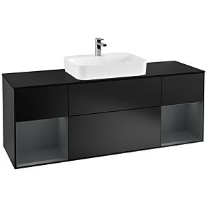 Villeroy et Boch Finion Villeroy et Boch G452HGPD 160cm, plaque de finition noir mat, Emotion, étagères laqué mat minuit, laqué noir mat