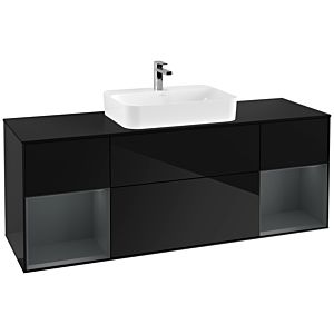 Villeroy und Boch Finion Waschtischunterschrank G452HGPH 160cm, Abdeckplatte black matt, Emotion, Regale Midnight matt lacquer, Glossy Black Lacquer