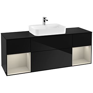 Villeroy und Boch Finion Waschtischunterschrank G452HHPH 160cm, Abdeckplatte black matt, Emotion, Regale sand matt lacquer, Glossy Black Lacquer