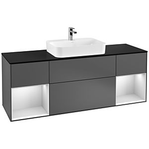 Villeroy and Boch Finion Villeroy and Boch Finion G452MTGK 160cm, cover plate black matt, Emotion, shelves white matt lacquer, anthracite matt