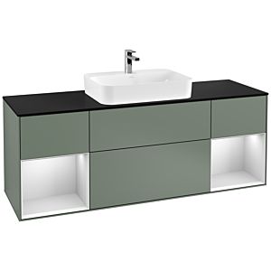 Villeroy and Boch Finion Villeroy and Boch Finion G452MTGM 160cm, black matt cover plate, Emotion, white matt lacquer shelves, Olive Matt Lacquer