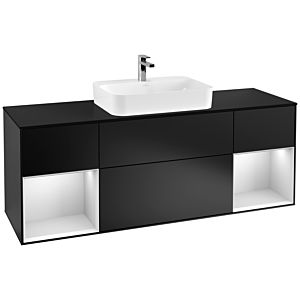 Villeroy et Boch Finion Villeroy et Boch G452MTPD 160cm, plaque de finition noir mat, Emotion, étagères laqué blanc mat, laqué noir mat
