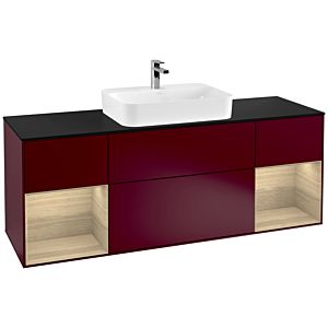 Villeroy und Boch Finion Waschtischunterschrank G452PCHB 160cm, Abdeckplatte black matt, Emotion, Regale Oak Veneer, Peony Matt