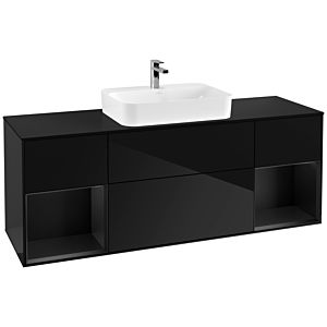 Villeroy und Boch Finion Waschtischunterschrank G452PDPH 160cm, Abdeckplatte black matt, Emotion, Regale Black matt lacquer, Glossy Black Lacquer
