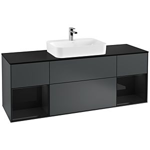 Villeroy und Boch Finion Waschtischunterschrank G452PHHG 160cm, Abdeckplatte black matt, Emotion, Regale Glossy black lacquer, Midnight Blue Matt Lacquer