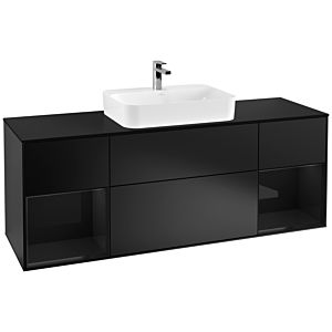 Villeroy und Boch Finion Waschtischunterschrank G452PHPD 160cm, Abdeckplatte black matt, Emotion, Regale Glossy black lacquer, Black matt lacquer