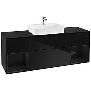 Villeroy und Boch Finion Waschtischunterschrank G452PHPH 160cm, Abdeckplatte black matt, Emotion, Regale Glossy black lacquer, Glossy Black Lacquer