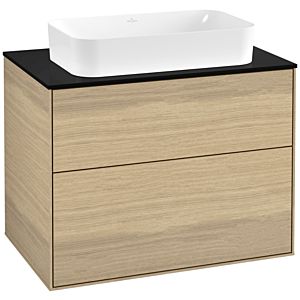 Villeroy und Boch Finion Waschtischunterschrank G63200PC 80x60,3x50,1mm, Wandbeleuchtung, Glass Black Matt, Oak Veneer