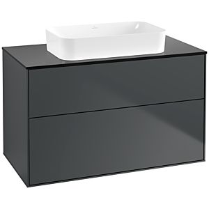 Villeroy und Boch Finion Waschtischunterschrank G64200HG 100x60,3x50,1mm, Wandbeleuchtung, Glass Black Matt, Midnight Blue Matt Lacquer