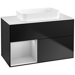 Villeroy und Boch Finion Waschtischunterschrank G651GJPD 100x60,3x50,1cm, Regal links Light grey matt, Black matt lacquer