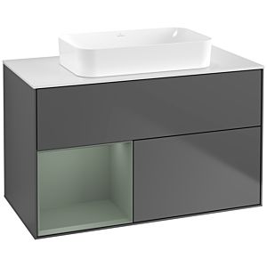 Villeroy und Boch Finion Waschtischunterschrank G651GMGK 100x60,3x50,1cm, Regal links Olive Matt Lacquer, Anthracite matt