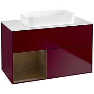 Villeroy und Boch Finion Waschtischunterschrank G651GNHB 100x60,3x50,1cm, Regal links Walnut veneer, Peony Matt