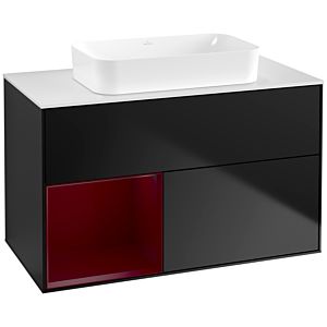 Villeroy und Boch Finion Waschtischunterschrank G651HBPD 100x60,3x50,1cm, Regal links Peony, Black matt lacquer