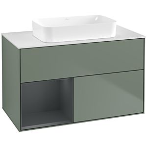 Villeroy und Boch Finion Waschtischunterschrank G651HGGM 100x60,3x50,1cm, Regal links Midnight Blue Matt Lacquer, Olive Matt Lacquer