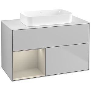 Villeroy und Boch Finion Waschtischunterschrank G651HHGJ 100x60,3x50,1cm, Regal links Sand Matt Lacquer, Light grey matt