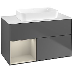 Villeroy und Boch Finion Waschtischunterschrank G651HHGK 100x60,3x50,1cm, Regal links Sand Matt Lacquer, Anthracite matt