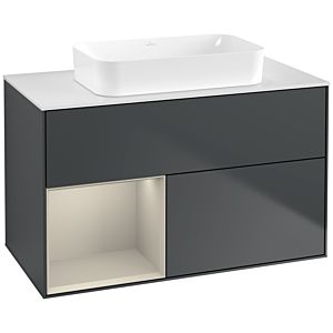 Villeroy und Boch Finion Waschtischunterschrank G651HHHG 100x60,3x50,1cm, Regal links Sand Matt Lacquer, Midnight Blue Matt Lacquer
