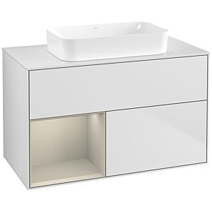 Villeroy und Boch Finion Waschtischunterschrank G651HHMT 100x60,3x50,1cm, Regal links Sand Matt Lacquer, White matt lacquer