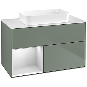 Villeroy und Boch Finion Waschtischunterschrank G651MTGM 100x60,3x50,1cm, Regal links White matt lacquer, Olive Matt Lacquer