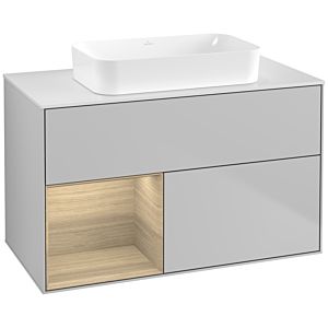Villeroy und Boch Finion Waschtischunterschrank G651PCGJ 100x60,3x50,1cm, Regal links Oak Veneer, Light grey matt