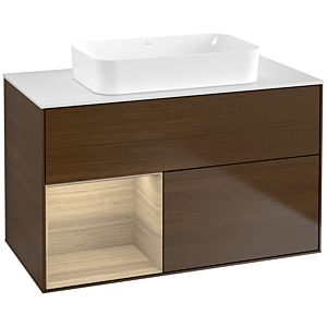 Villeroy und Boch Finion Waschtischunterschrank G651PCGN 100x60,3x50,1cm, Regal links Oak Veneer, Walnut veneer