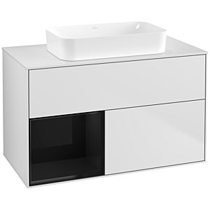 Villeroy und Boch Finion Waschtischunterschrank G651PHMT 100x60,3x50,1cm, Regal links Glossy Black Lacquer, White matt lacquer