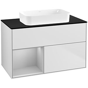 Villeroy und Boch Finion Waschtischunterschrank G652GJMT 100x60,3x50,1cm, Regal links Light grey matt, White matt lacquer