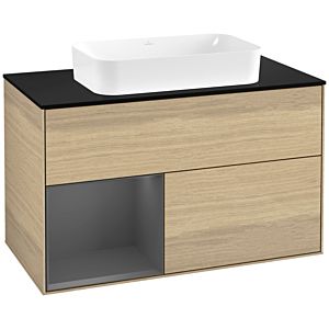 Villeroy und Boch Finion Waschtischunterschrank G652GKPC 100x60,3x50,1cm, Regal links Anthracite matt, Oak Veneer