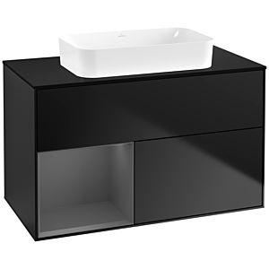 Villeroy et Boch Finion Villeroy et Boch G652GKPD 100x60,3x50,1cm, étagère gauche anthracite mat, laqué noir mat