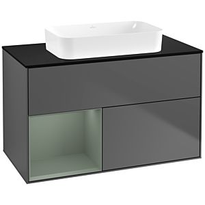 Villeroy und Boch Finion Waschtischunterschrank G652GMGK 100x60,3x50,1cm, Regal links Olive Matt Lacquer, Anthracite matt