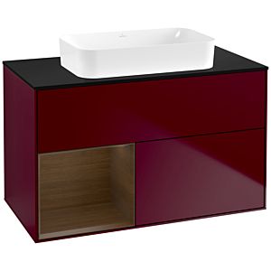 Villeroy und Boch Finion Waschtischunterschrank G652GNHB 100x60,3x50,1cm, Regal links Walnut veneer, Peony Matt
