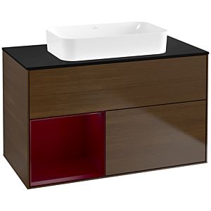 Villeroy und Boch Finion Waschtischunterschrank G652HBGN 100x60,3x50,1cm, Regal links Peony, Walnut veneer