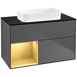 Villeroy und Boch Finion Waschtischunterschrank G652HFGK 100x60,3x50,1cm, Regal links Gold matt, Anthracite matt